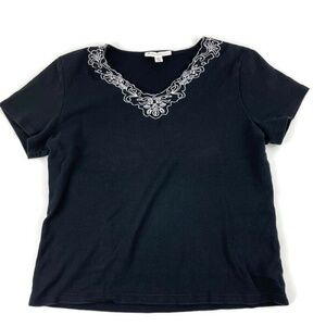 JM Collection Petite Womens Tshirt, Black Large